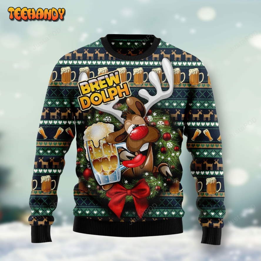 Brewdolph Reindeer Ugly Christmas Sweater, All Over Print Sweatshirt