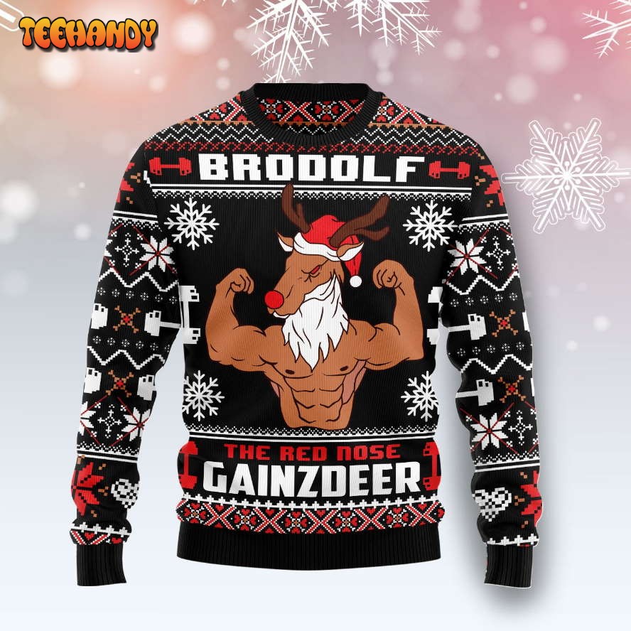 Brodolf The Red Nose Gainzdeer Gym HT071220 Ugly Christmas Sweater