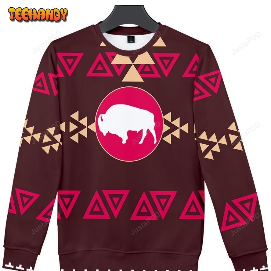 Brown Bison Native American Design Ugly Christmas Sweater, Ugly Sweater