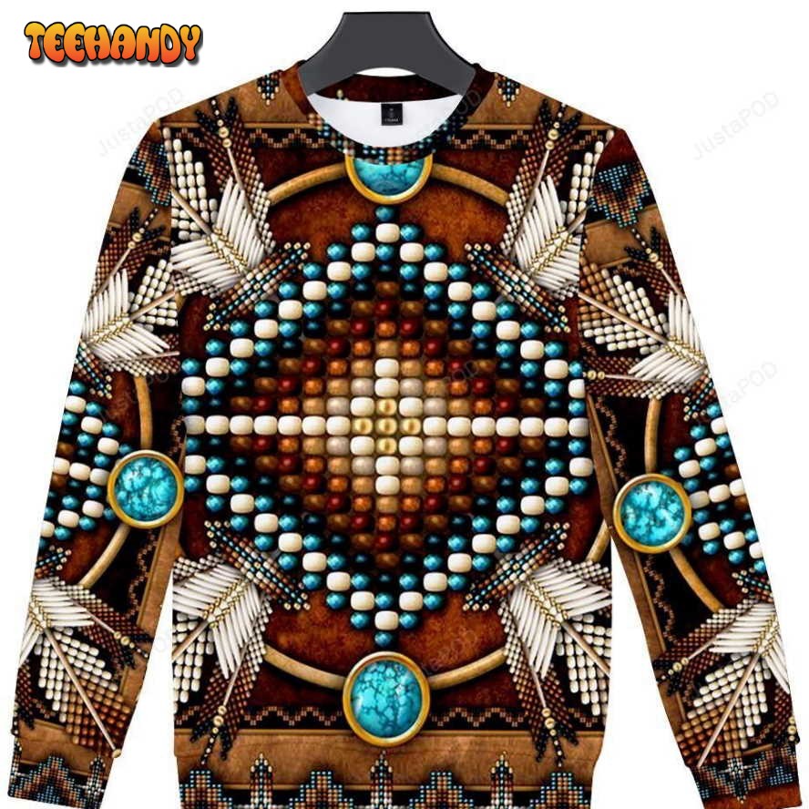 Brown Naumaddic Pattern Ugly Christmas Sweater, All Over Print Sweatshirt