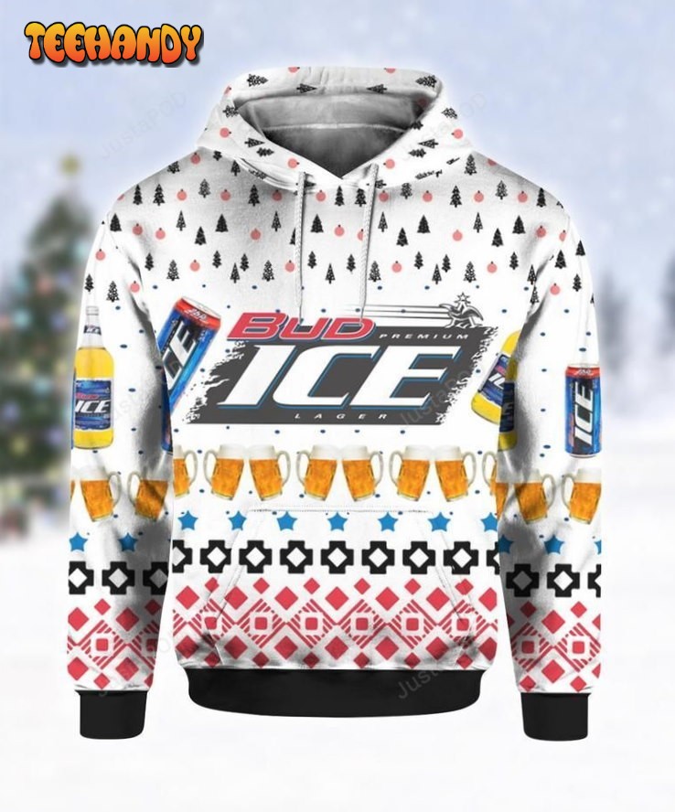 Bud Ice Beer Print Ugly 3D All Over Printed Zip- Up Hoodie, Ugly Sweater