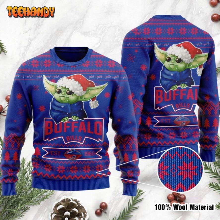 Buffalo Bills Cute Baby Yoda Grogu Holiday Party Ugly Christmas Sweater