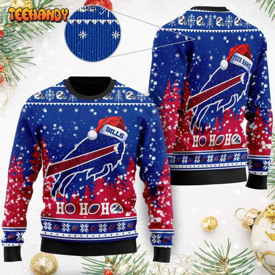 Buffalo Bills Symbol Wearing Santa Claus Hat Ho Ho Ho Custom Ugly Sweater