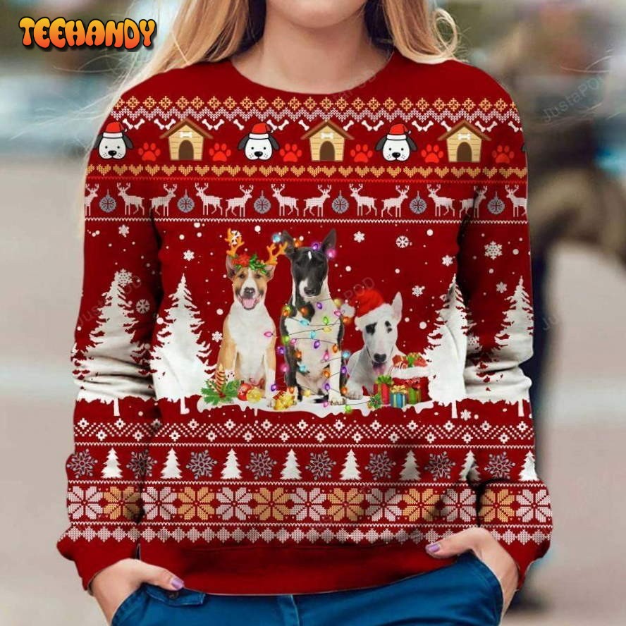 Bull Terrier Dog Ugly Christmas Sweater, All Over Print Sweatshirt