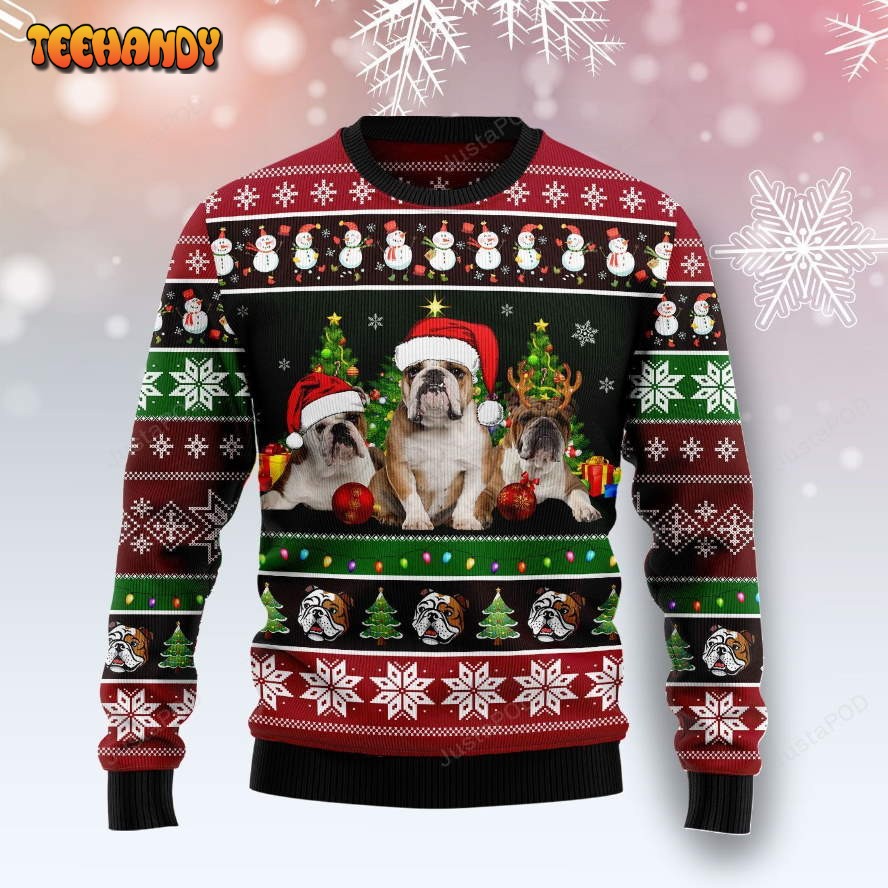 Bulldog Group Beauty Ugly Christmas Sweater, All Over Print Sweatshirt