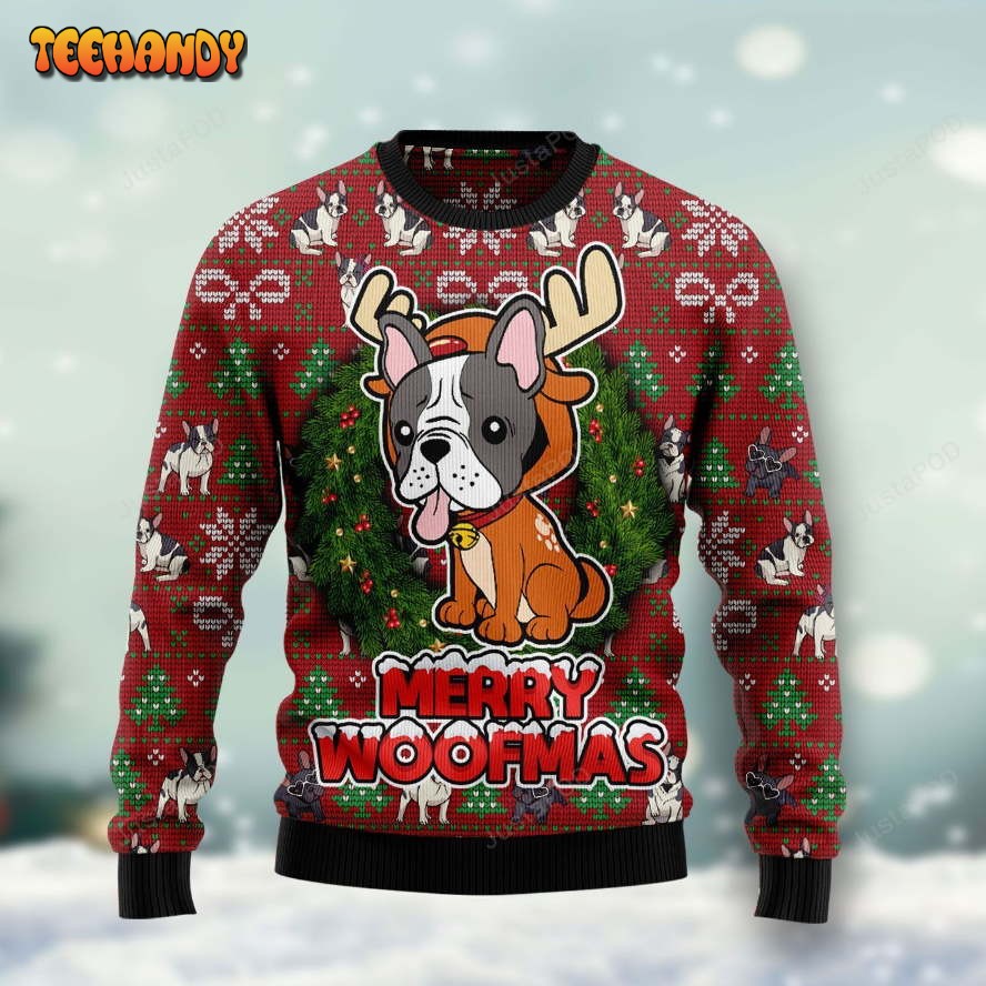 Bulldog Reindeer Merry Woofmas Ugly Christmas Sweater, Ugly Sweater