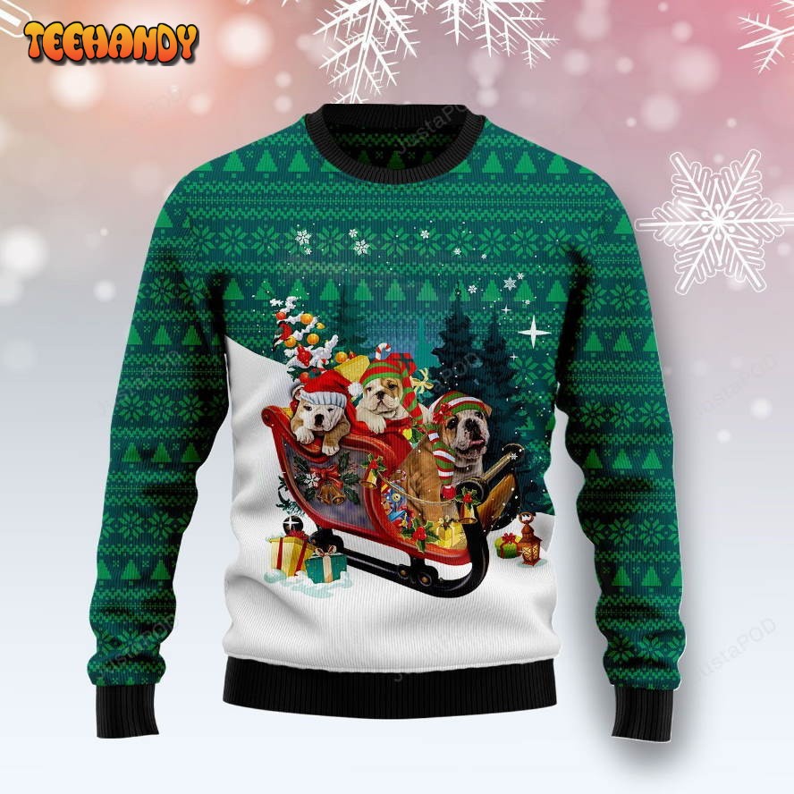 Bulldog Sleigh Drive Ugly Christmas Sweater, All Over Print Sweatshirt