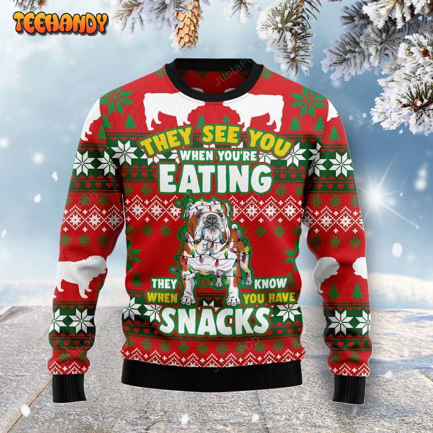 Bulldog Snacks Ugly Christmas Sweater, Ugly Sweater, Christmas Sweaters