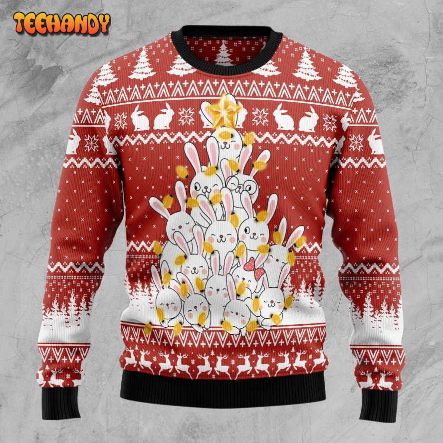 Bunny Tree Xmas Ugly Christmas Sweater, All Over Print Sweatshirt, Ugly Sweater