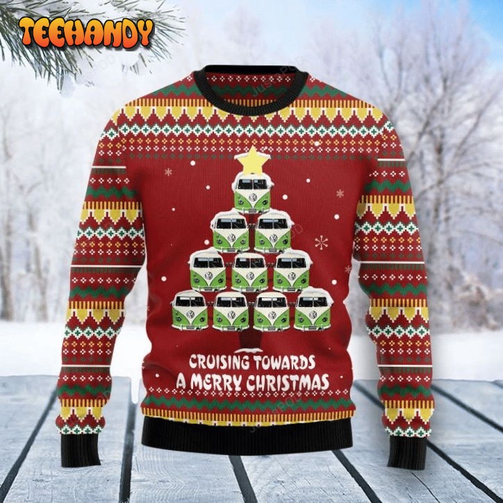 Bus Cruising Towards A Merry Christmas Ugly Christmas Sweater, Ugly Sweater