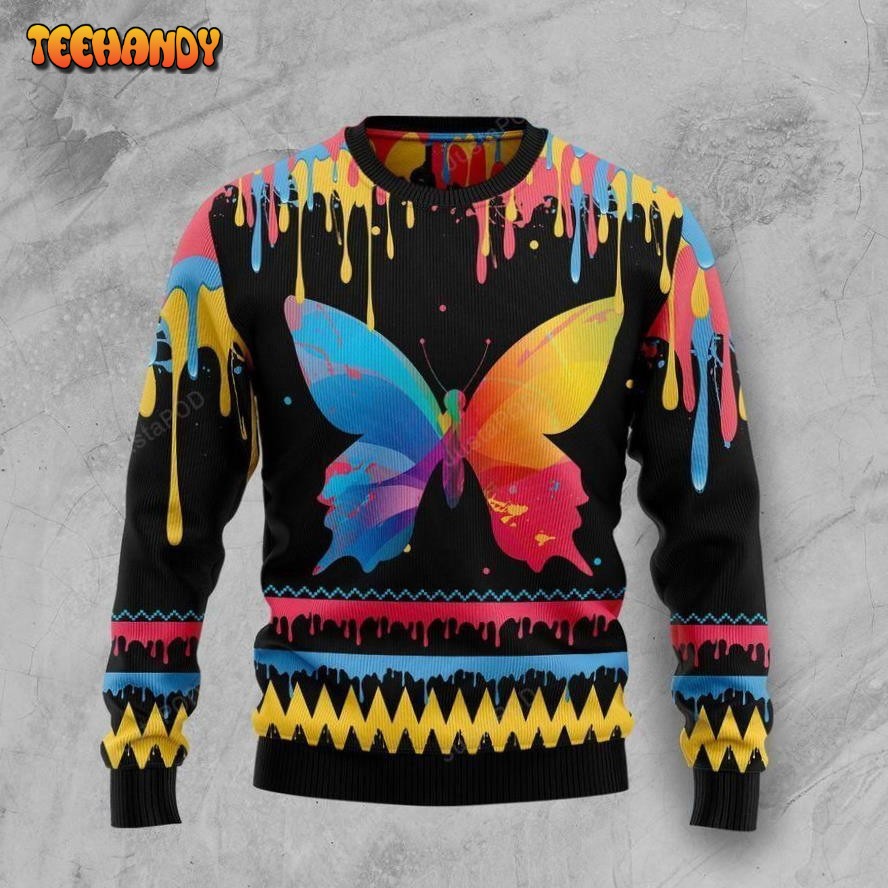 Butterfly Ugly Christmas Sweater, All Over Print Sweatshirt, Ugly Sweater