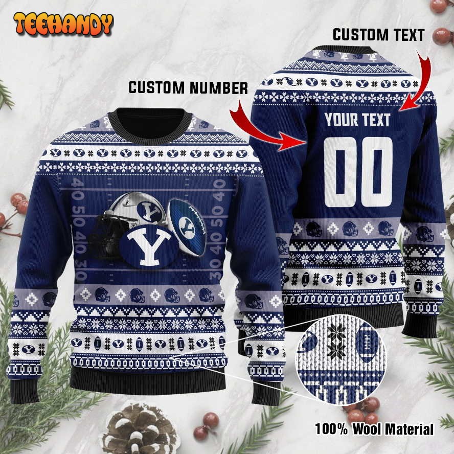 BYU Cougars Custom Name & Number Personalized Ugly Christmas Sweater