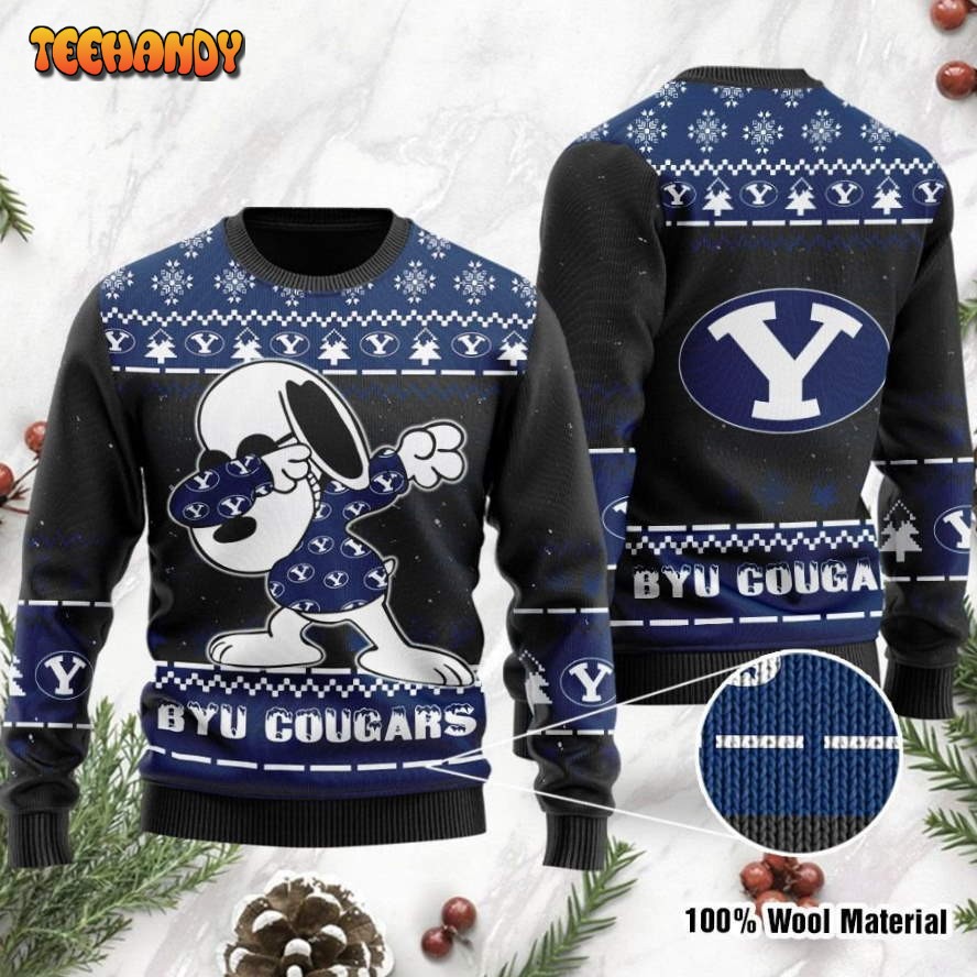 BYU Cougars Snoopy Dabbing Ugly Christmas Sweater, Ugly Sweater