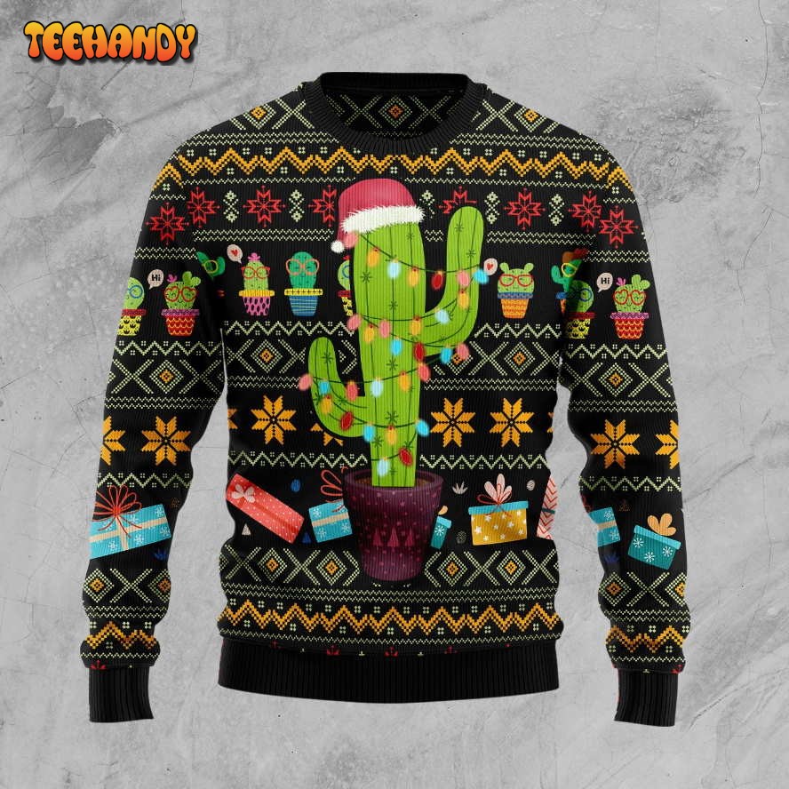 Cactus Xmas Ugly Christmas Sweater, All Over Print Sweatshirt, Ugly Sweater