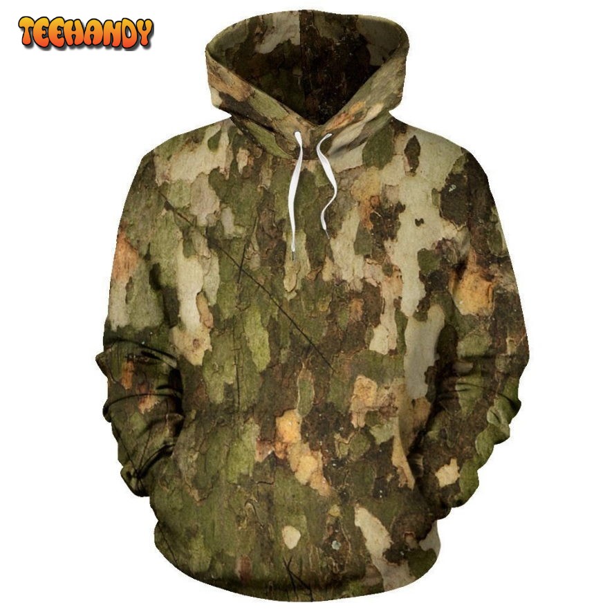 Camo Realistic Tree Texture Print Pullover 3D Hoodie For Men Women