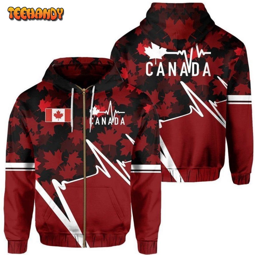 Canada Red Pullover And Zip Pered Hoodies Custom 3D Canada Graphic