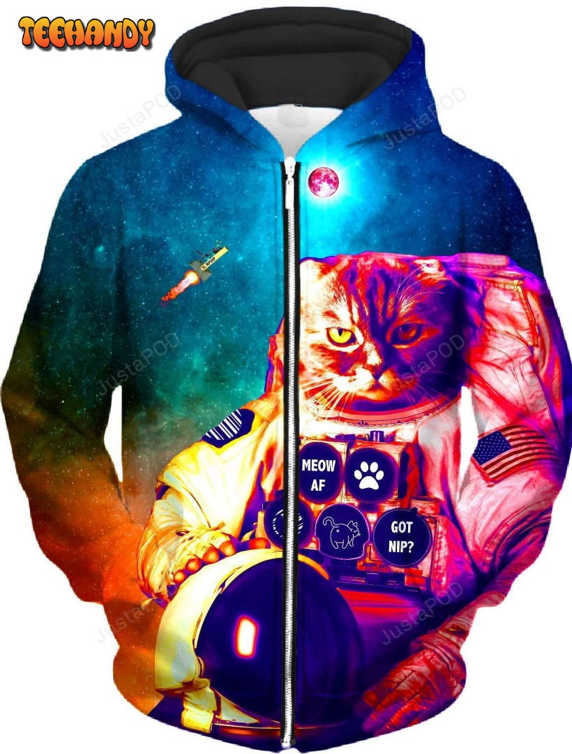 Catstronaut Unisex Zip-Up 3D For Men Women All Over 3D Printed Hoodie