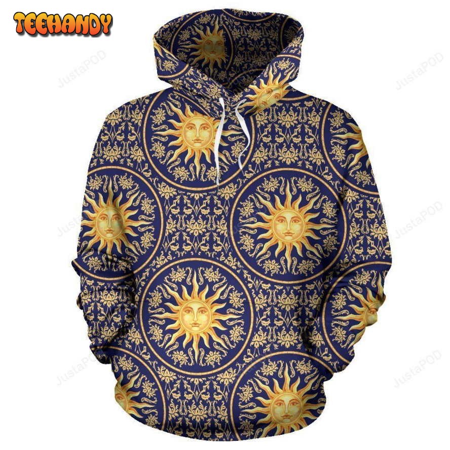 Celestial Gold Sun Face Pullover 3D Hoodie For Men Women