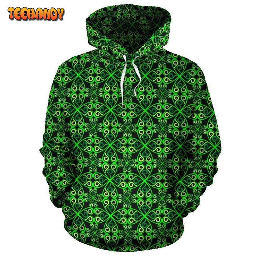 Celtic Green Neon Design Pullover 3D Hoodie For Men Women