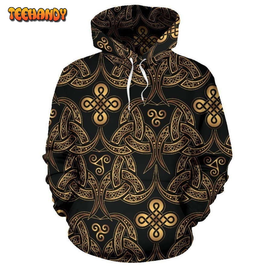 Celtic Knot Gold Design Pullover 3D Hoodie For Men Women