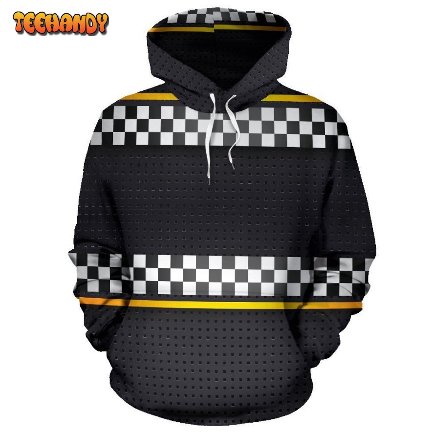 Checkered Flag Yellow Line Style Pullover 3D Hoodie For Men Women