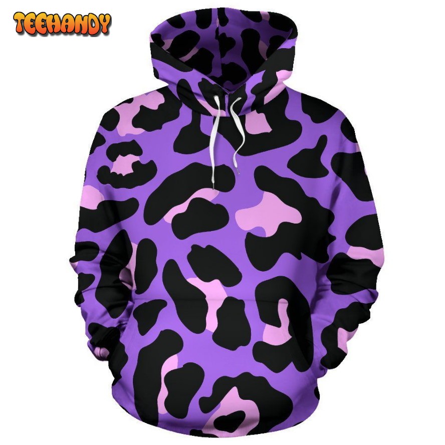 Cheetah Purple Neon Print Pattern Pullover 3D Hoodie For Men Women