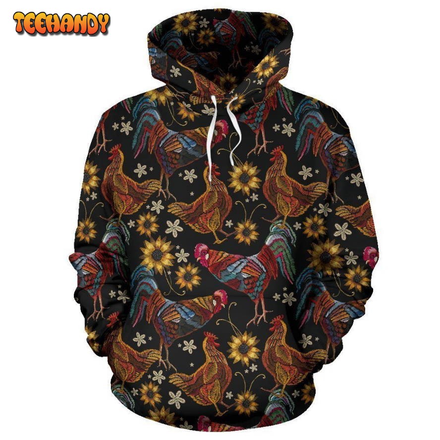 Chicken Embroidery Style Pullover 3D Hoodie For Men Women Hoodie