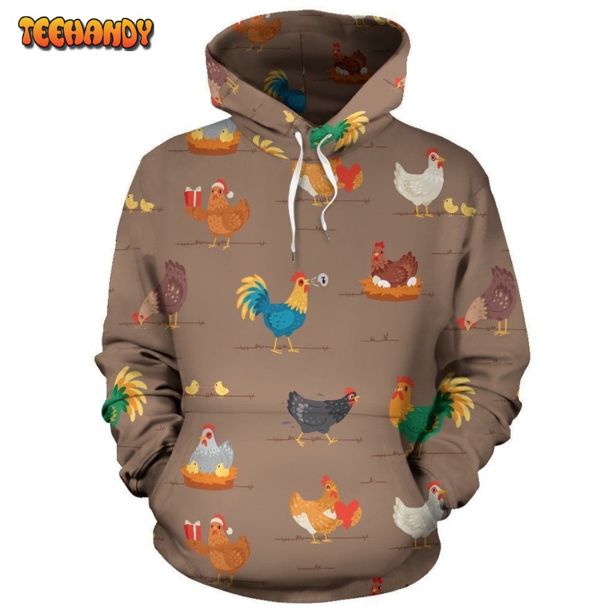 Chicken Happy Print Pattern Pullover 3D Hoodie For Men Women Hoodie