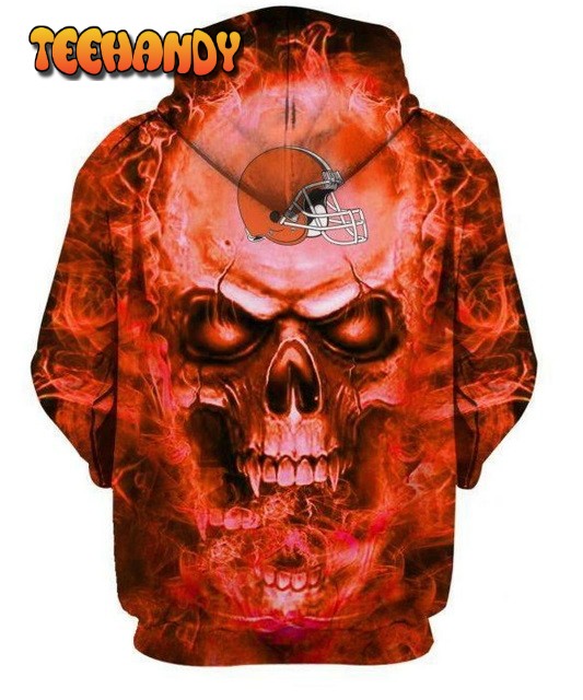 Cleveland Browns Nfl Football Skull Hoodie All Over Print 3D Hoodie 3D