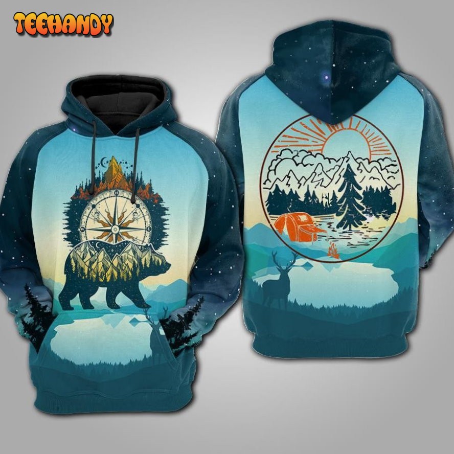 Compass And Wander Bear 3D Hoodie All Over Printed Hoodie