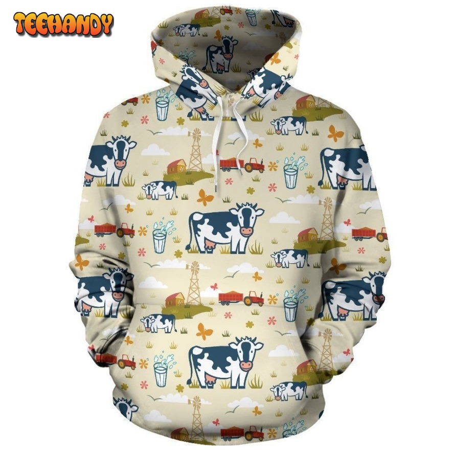 Cow Farm Design Print Pullover 3D Hoodie For Men Women