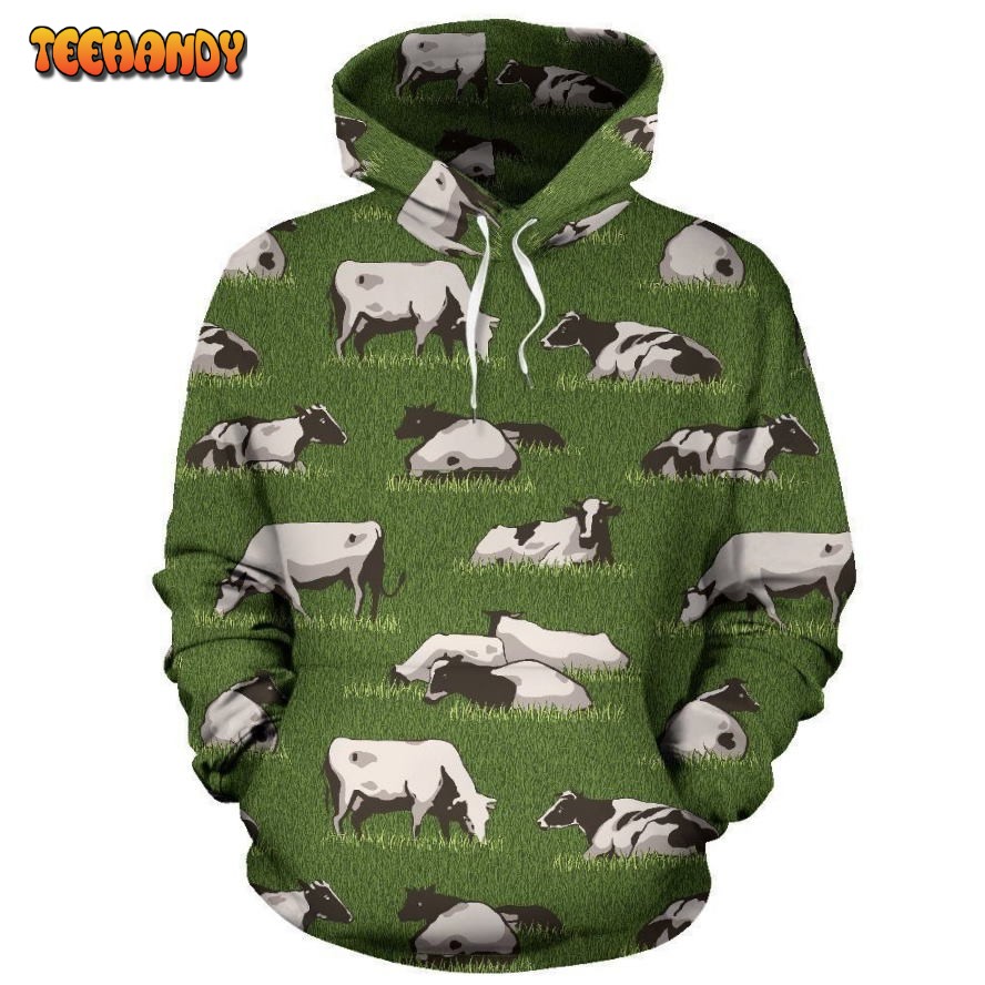 Cow on Grass Print Pattern Pullover 3D Hoodie For Men Women