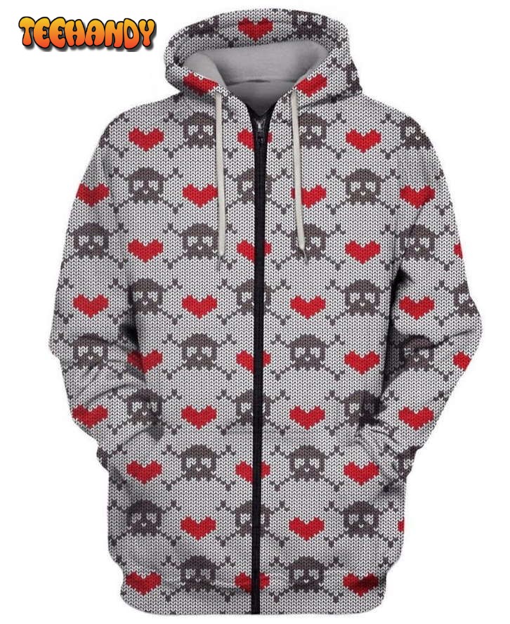 CROSSBONES AND HEARTS ZIP 3D Hoodie For Men For Women