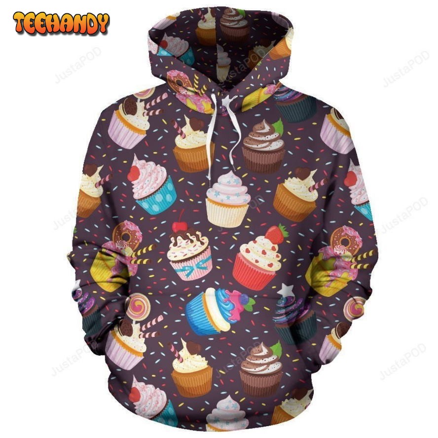 Cupcakes Party Print Pattern Pullover 3D Hoodie For Men Women