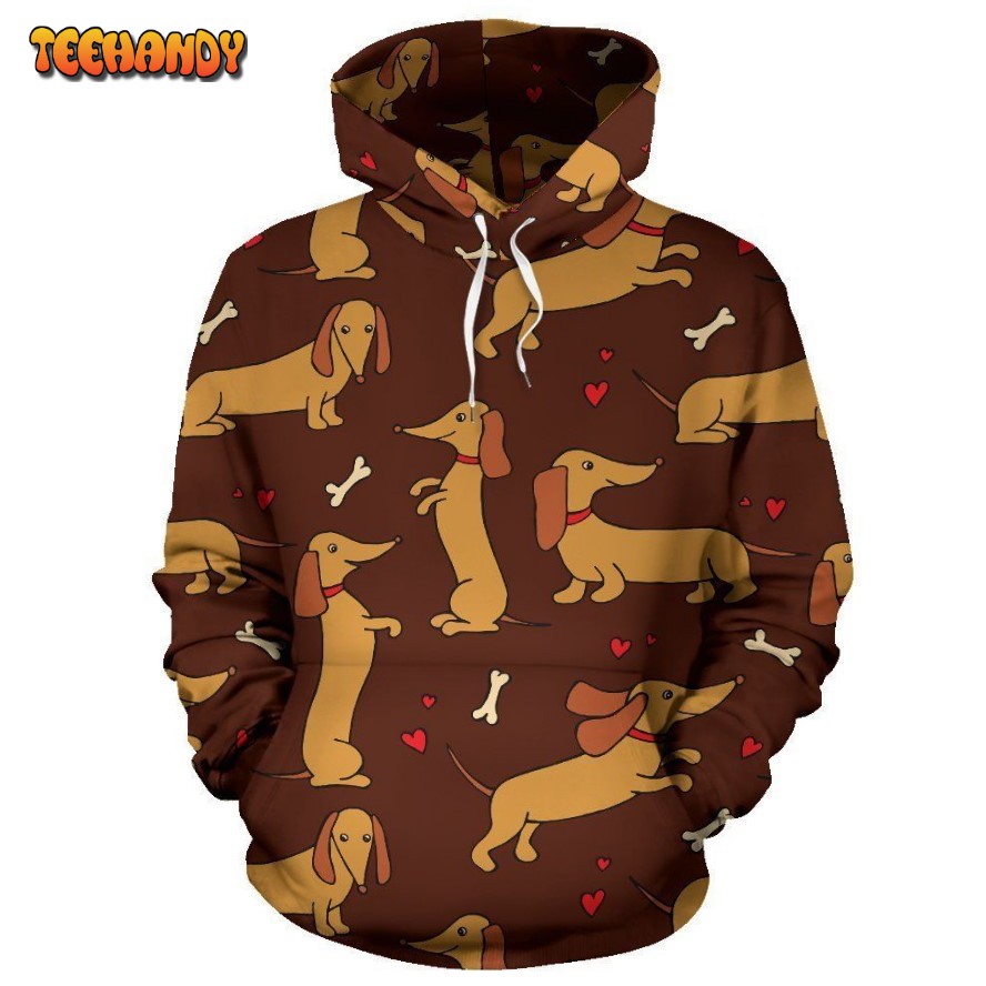 Dachshund Happy Print Pattern Pullover 3D Hoodie For Men Women All