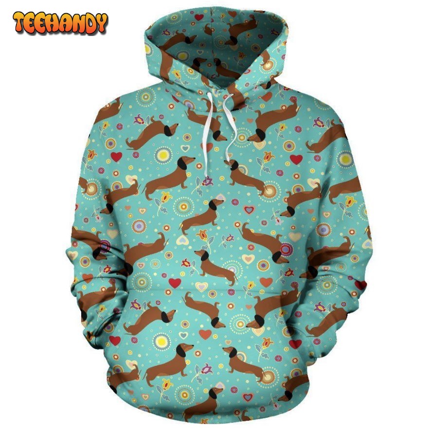 Dachshund with Floral Print Pattern Pullover 3D Hoodie For Men Women
