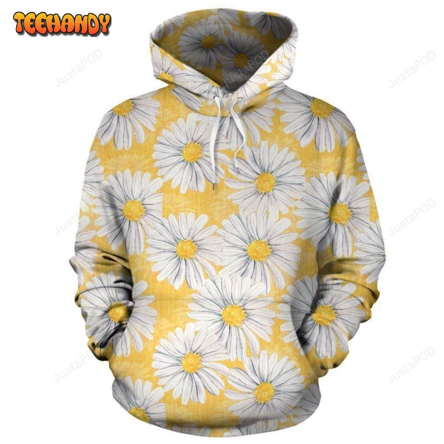 Daisy Yellow Watercolor Print Pattern Pullover 3D Hoodie For Men Women