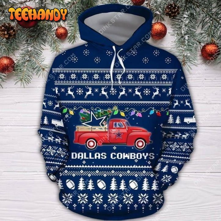 Dallas Cowboys Christmas Truck Ugly Christmas 3D Hoodie All Over Print