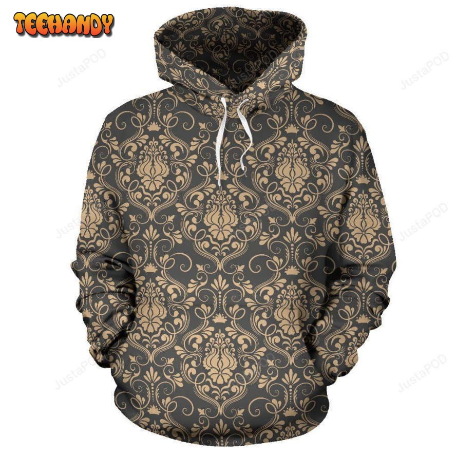 Damask Elegant Luxury Print Pattern Pullover 3D Hoodie For Men Women