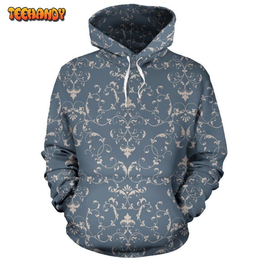 Damask Elegant Teal Print Pattern Pullover 3D Hoodie For Men Women