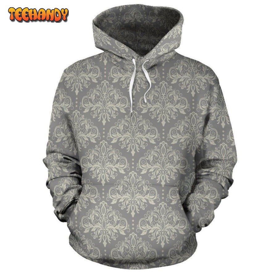 Damask Grey Elegant Print Pattern Pullover 3D Hoodie For Men Women