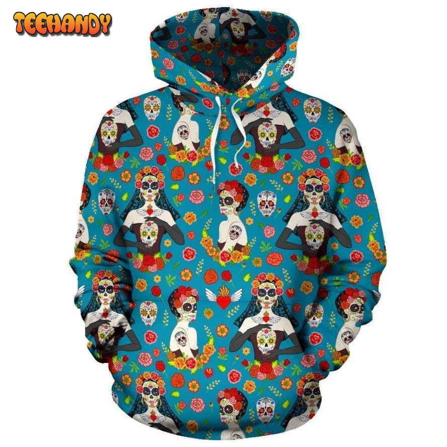 Day of the Dead Old School Girl Design Pullover 3D Hoodie For Men Women