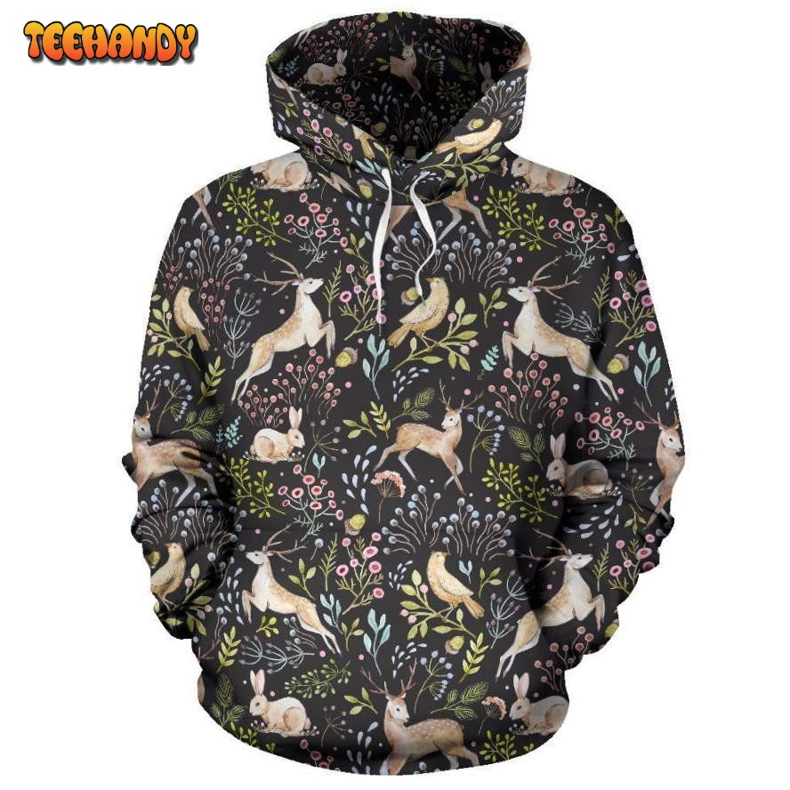 Deer Floral Jungle Pullover 3D Hoodie For Men Women Hoodie