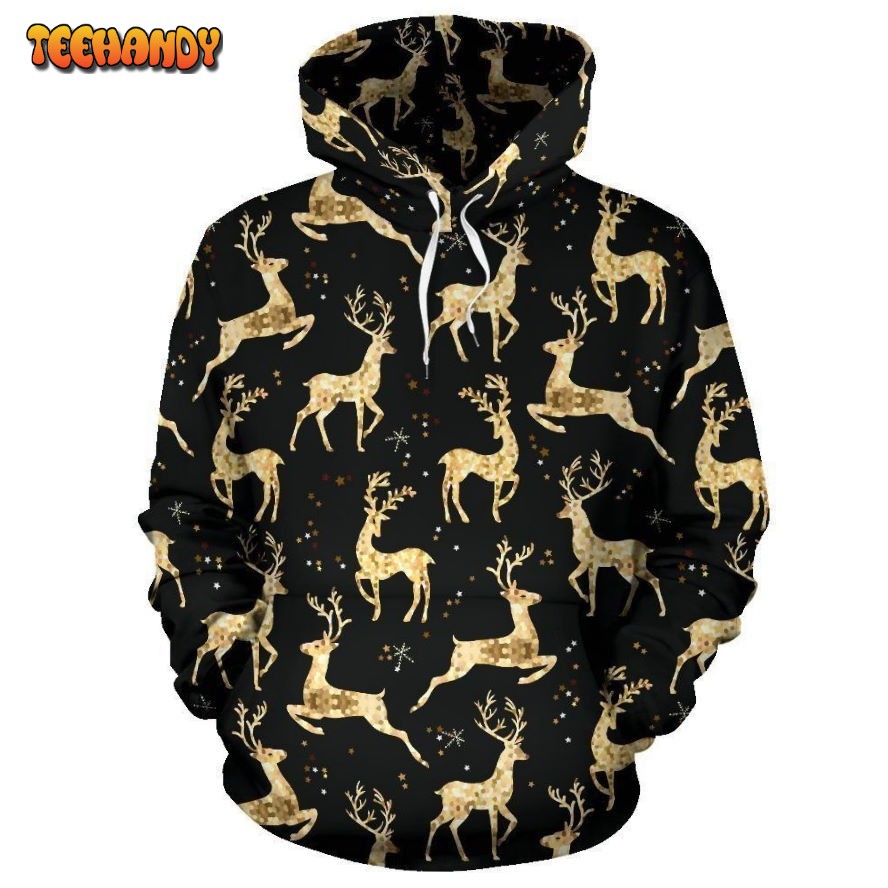 Deer Gold Pattern Pullover 3D Hoodie For Men Women Hoodie