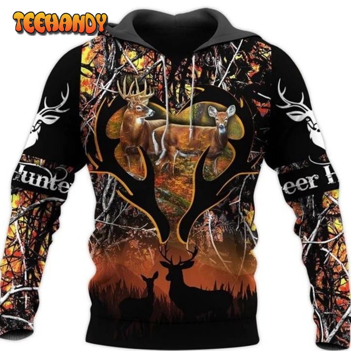 Deer Hunters Camo Pullover Zippered Hoodies Custom 3D Graphic Hoodie