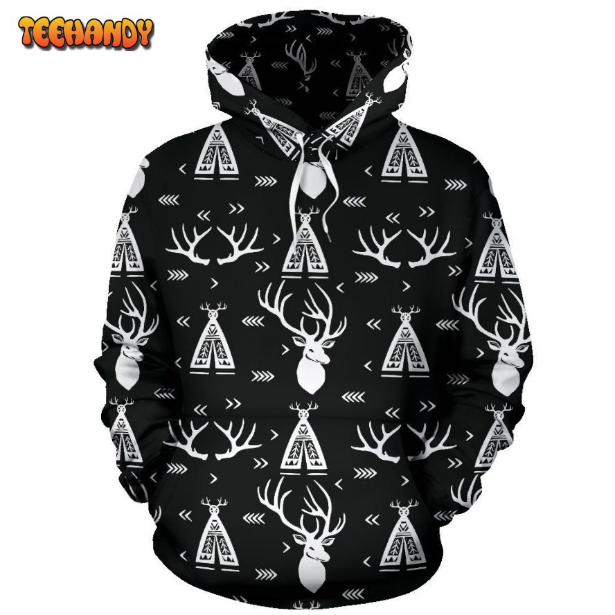 Deer Native Indian Print Pattern Pullover 3D Hoodie For Men Women Hoodie