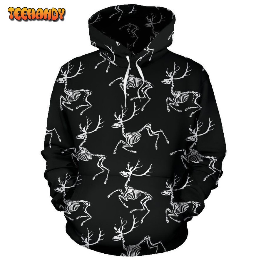 Deer Skeleton Print Pattern Pullover 3D Hoodie For Men Women Hoodie