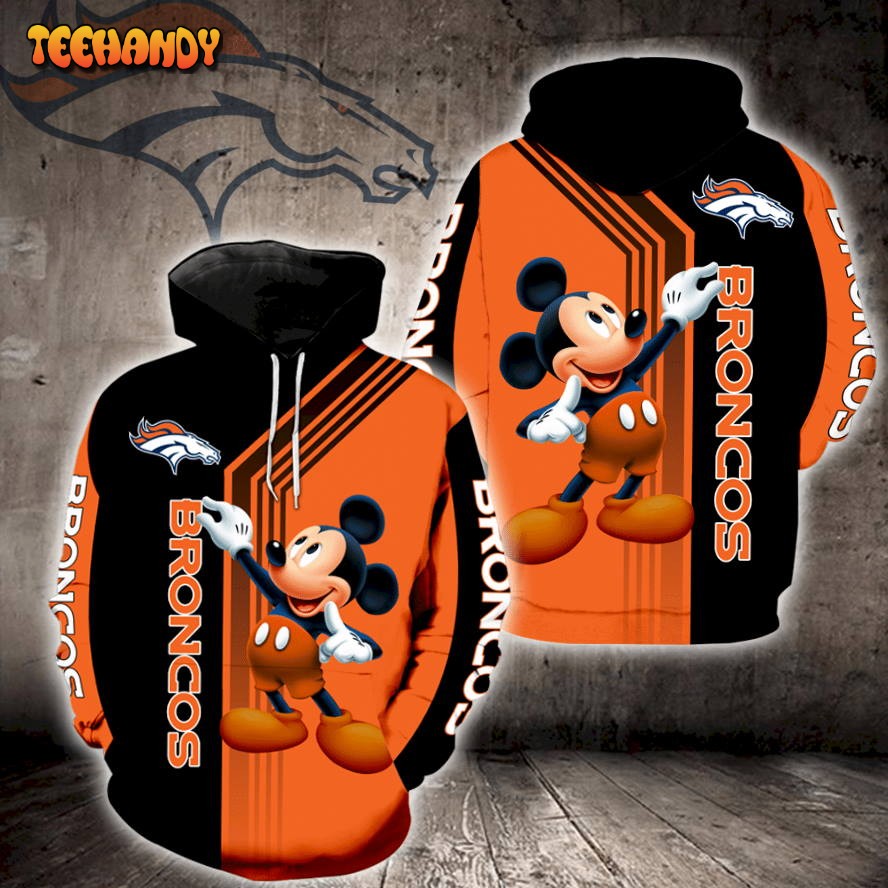 Denver Broncos Mickey Mouse All Over Print 3D Hoodie For Men Women