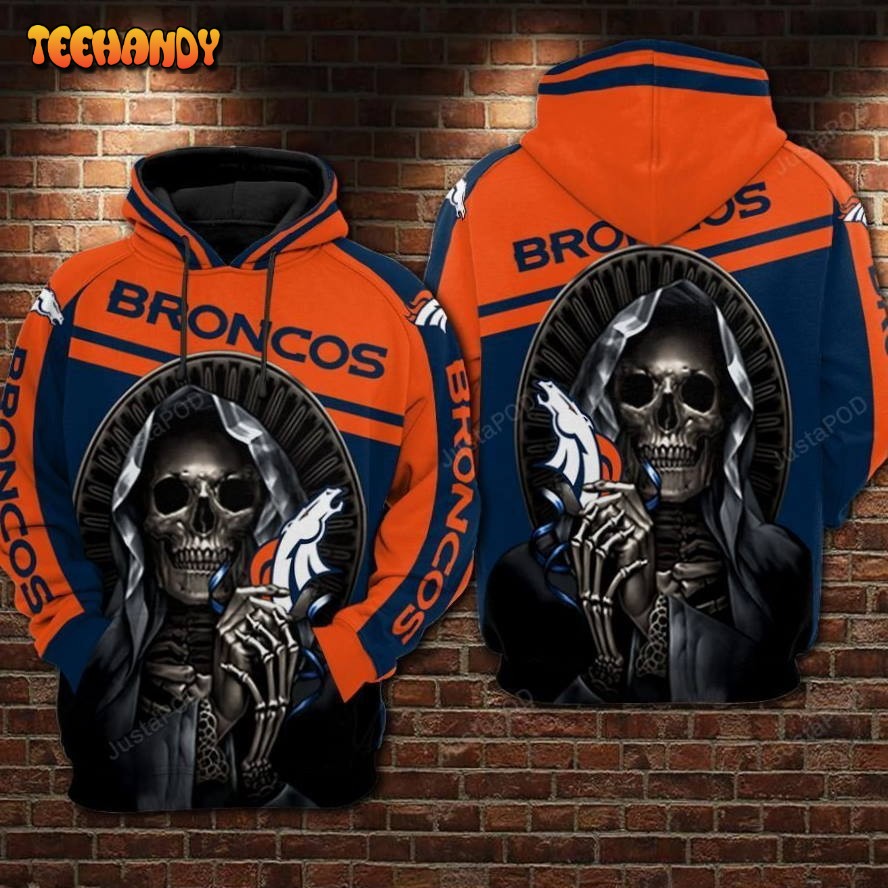 Denver Broncos Nfl Football Skull 3d Hoodie For Men Women Denver Broncos