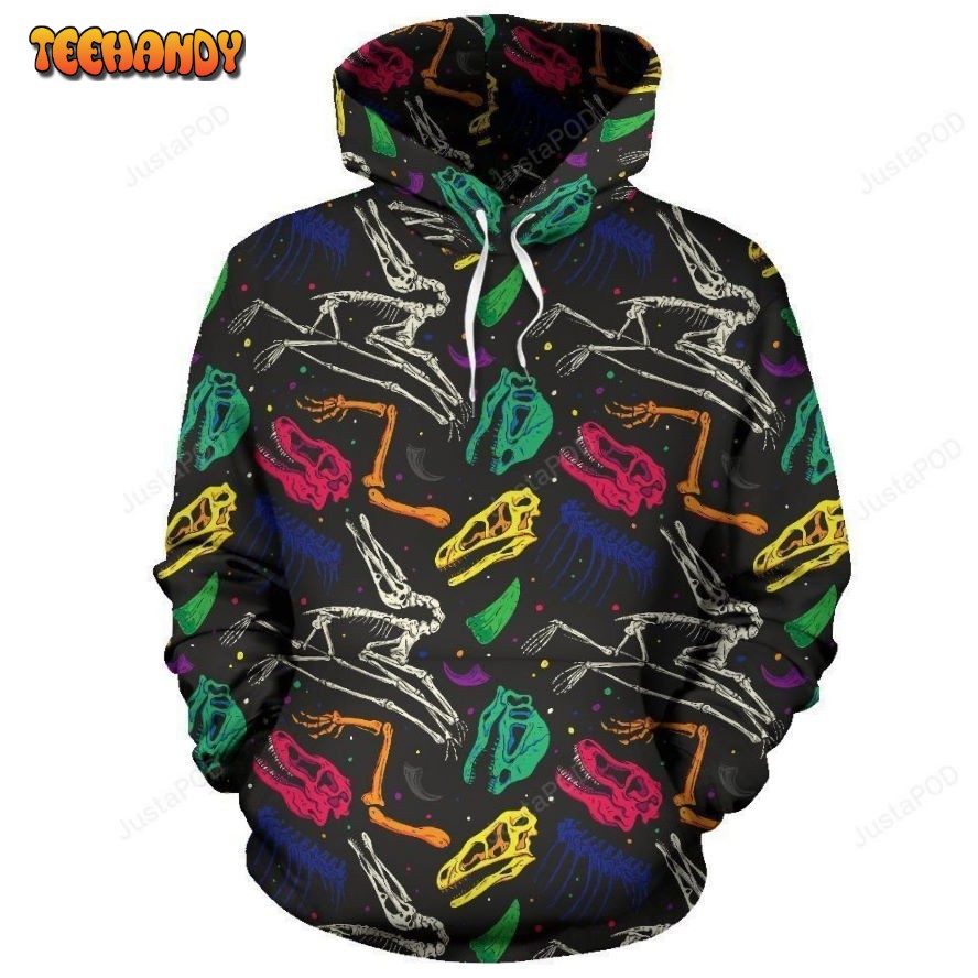 Dinosaur Skull Color Print Pattern Pullover 3D Hoodie